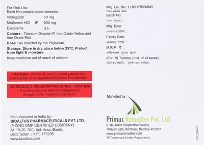 Vildaprime M 50/500mg Strip Of 15 Tablets