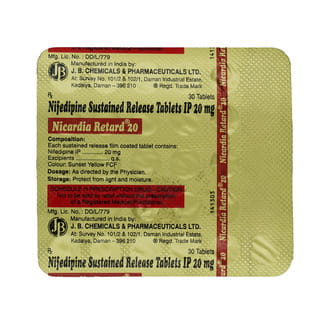 Nicardia Retard 20mg Strip Of 30 Tablets