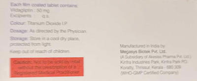 Vildana 50mg Strip Of 10 Tablets