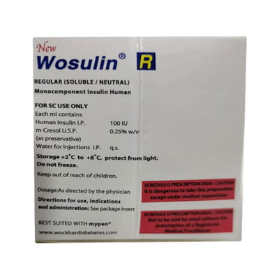 New Wosulin R 100iu Cartridge Of 3ml Injection (Pack Of 3)
