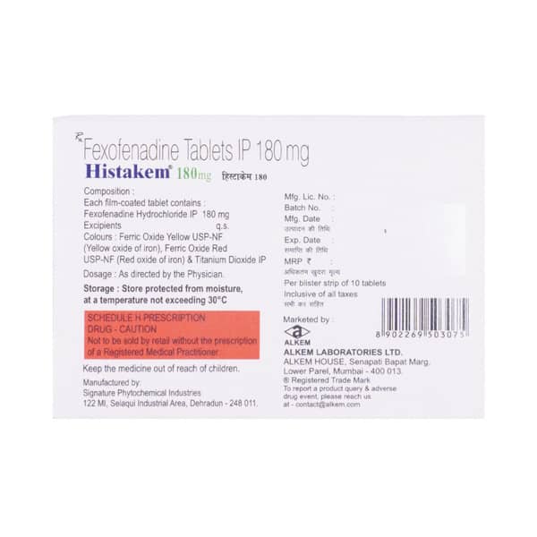 Histakem 180Mg Strip Of 10 Tablets