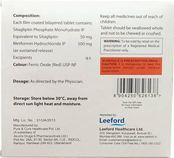 Sitaford 50mg M Sr Strip Of 15 Tablets