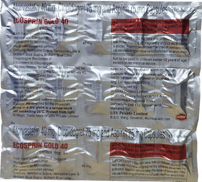 Ecosprin Gold 40mg Strip Of 15 Capsules