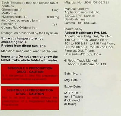 Gluformin G 1mg Forte New Strip Of 15 Tablets