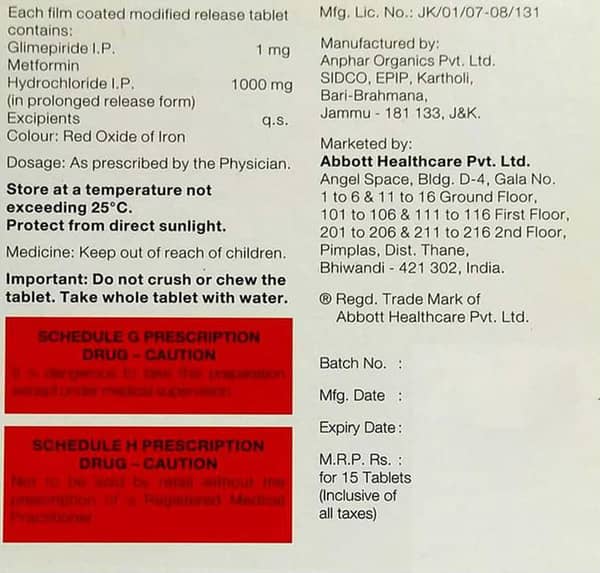 Gluformin G 1Mg Forte New Strip Of 15 Tablets
