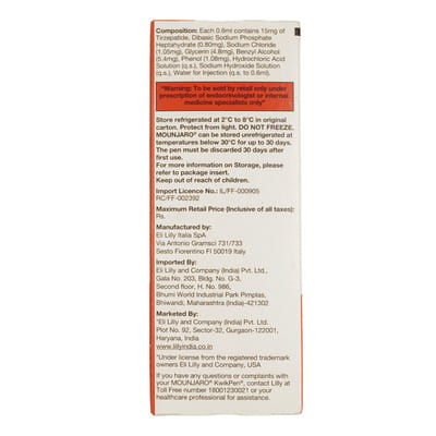 Mounjaro Kwikpen 15mg Pre Filled Pen Of 2.4ml Solution For Injection