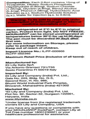 Mounjaro Kwikpen 15mg Pre Filled Pen Of 2.4ml Solution For Injection