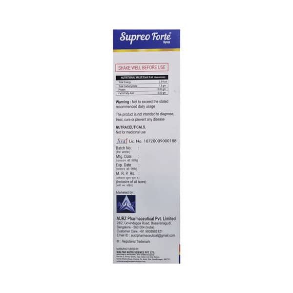 Supreo Forte Pineapple Flavour Sugar Free Bottle Of 225ml Syrup