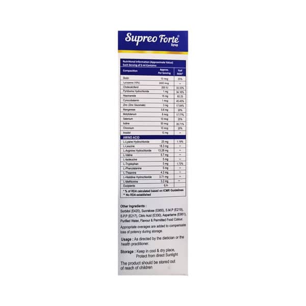 Supreo Forte Pineapple Flavour Sugar Free Bottle Of 225ml Syrup