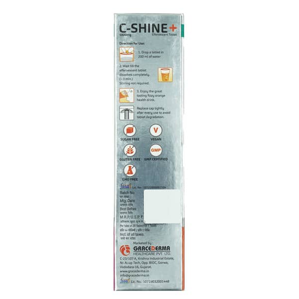 C Shine Plus Orange Flavour Sugar Free Bottle Of 20 Effervescent Tablets
