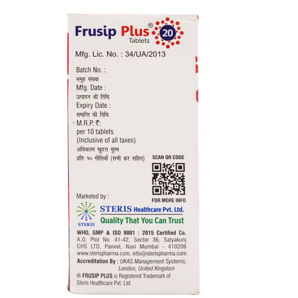 Frusip Plus 20mg Strip Of 10 Tablets
