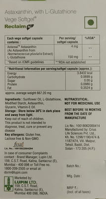 Reclaim Ag Strip Of 10 Vege Capsules