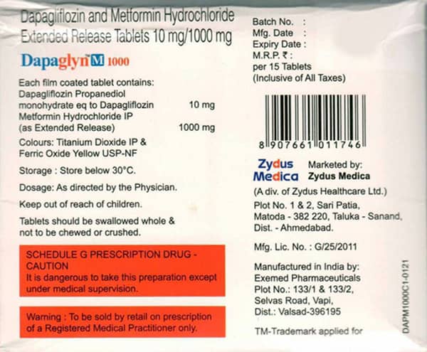 Dapaglyn M 1000mg Strip Of 15 Tablets