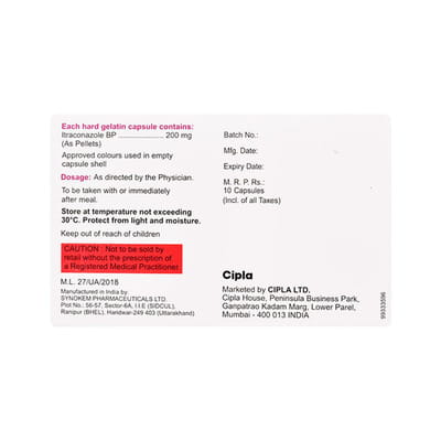Itracip 200mg Strip Of 10 Capsules