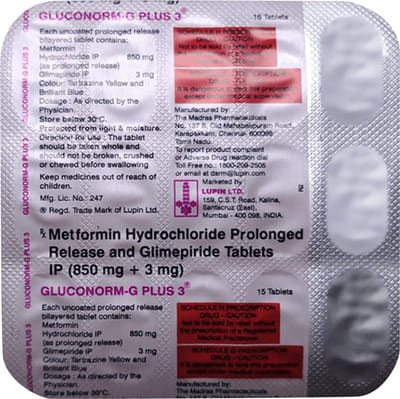 Gluconorm G Plus 3mg Strip Of 15 Tablets
