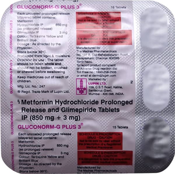 Gluconorm G Plus 3mg Strip Of 15 Tablets
