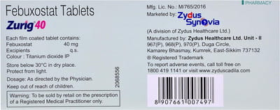 Zurig 40mg Strip Of 15 Tablets