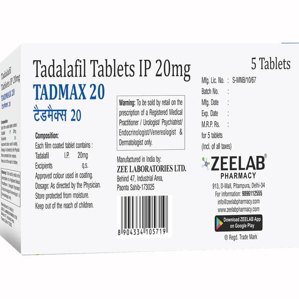 Tadmax 20Mg Strip Of 5 Tablets
