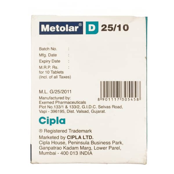 Metolar D 25/10mg Strip Of 10 Tablets