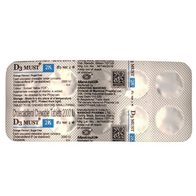 D3 Must 2k Orange Flavour Sugar Free Strip Of 10 Chewable Tablets