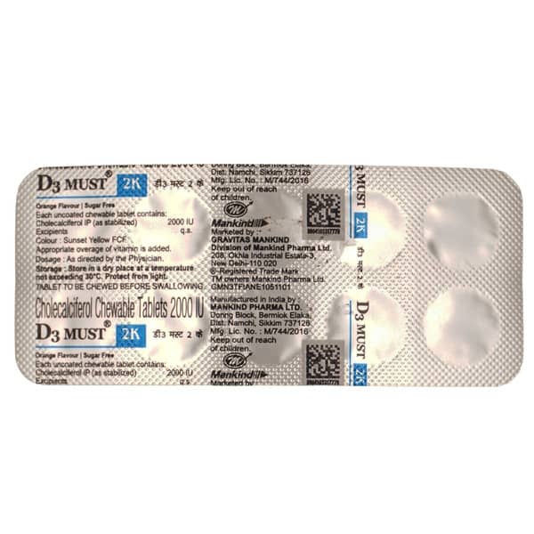 D3 Must 2k Orange Flavour Sugar Free Strip Of 10 Chewable Tablets