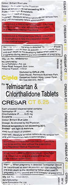 Cresar Ct 40/6.25mg Strip Of 10 Tablets