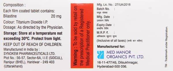 Bilahist 20mg Strip Of 10 Tablets