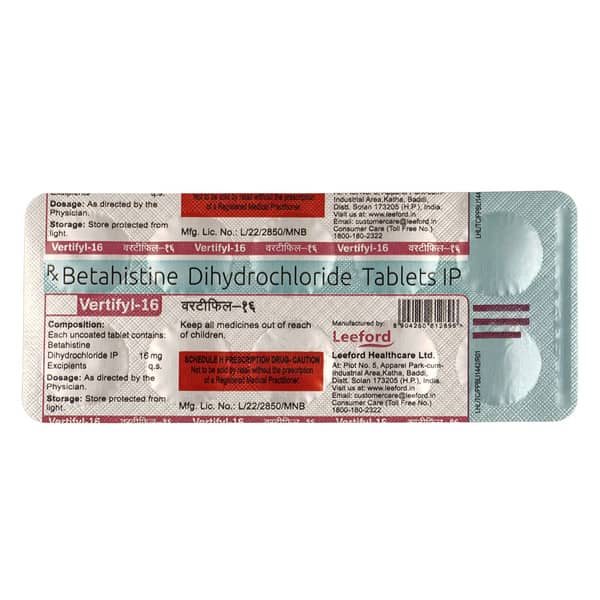 Vertifyl 16Mg Strip Of 10 Tablets