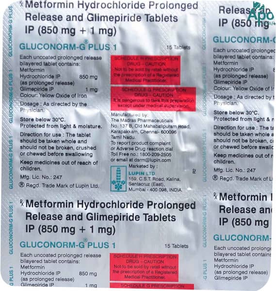 Gluconorm G Plus 1mg Strip Of 15 Tablets