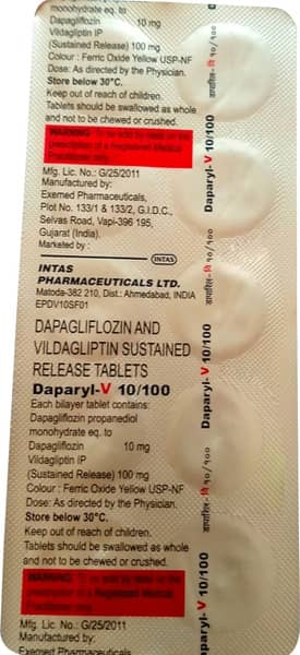 Daparyl V 10/100mg Strip Of 10 Tablets