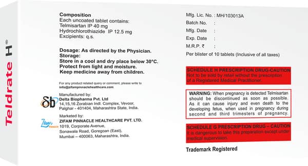 Teldrate H 40/12.5mg Strip Of 10 Tablets
