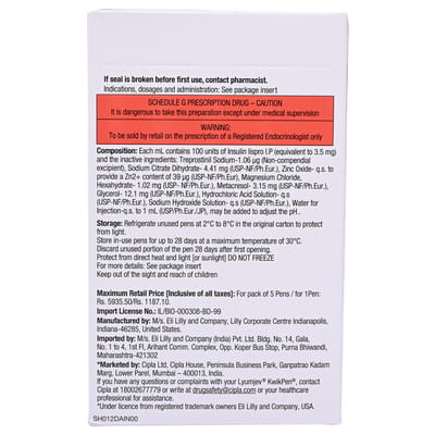 Lyumjev Kwikpen 100iu Pre Filled Pen Of 3ml Solution For Injection