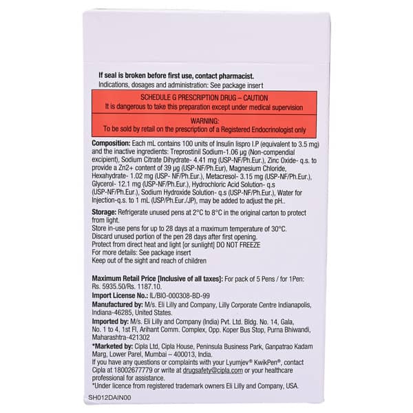 Lyumjev Kwikpen 100iu Pre Filled Pen Of 3ml Solution For Injection