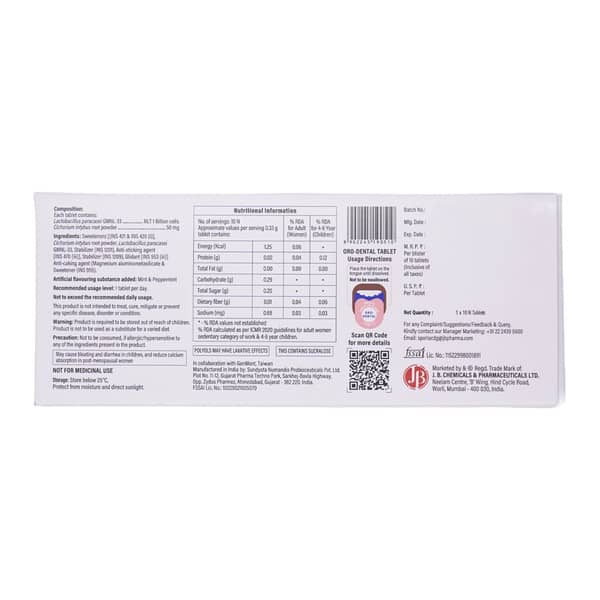 Sporlac Dg Fresh Mint Flavour Strip Of 10 Oro Dental Tablets