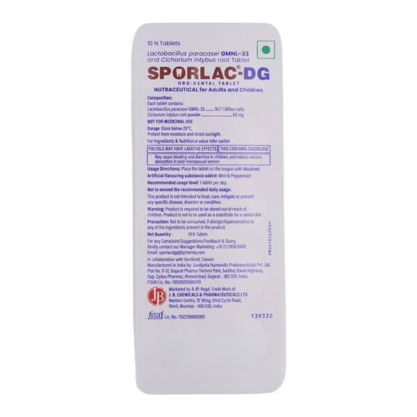 Sporlac Dg Fresh Mint Flavour Strip Of 10 Oro Dental Tablets