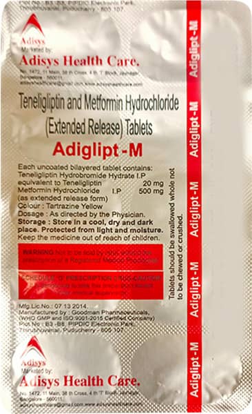 Adiglipt M 500/20Mg Strip Of 10 Tablets