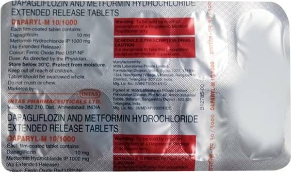 Daparyl M 10/1000Mg Strip Of 10 Tablets