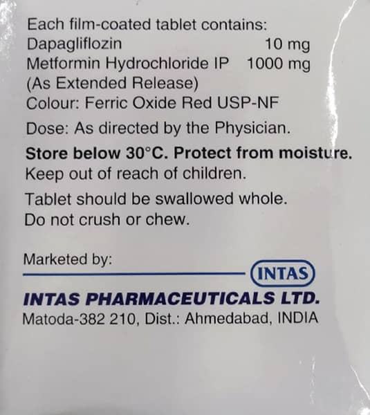 Daparyl M 10/1000Mg Strip Of 10 Tablets