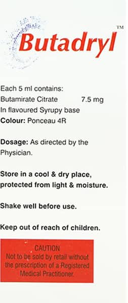 Butadryl Strawberry Flavour Sugar Free Bottle Of 100ml Syrup