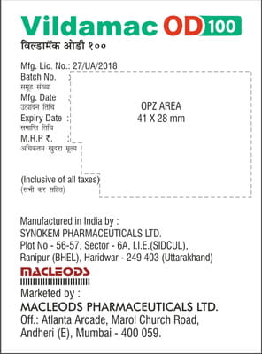 Vildamac Od 100mg Strip Of 15 Tablets