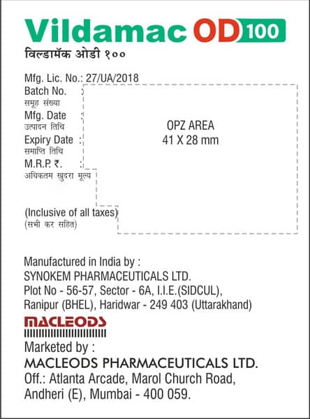 Vildamac Od 100mg Strip Of 15 Tablets