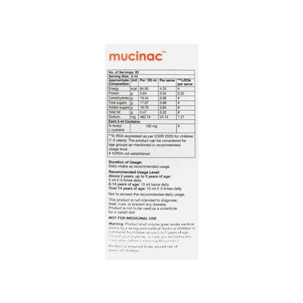 Mucinac Cherry Flavour Bottle Of 100ml Oral Solution