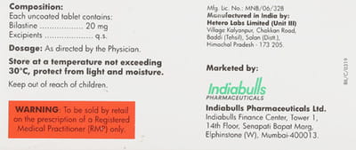 Bilacalm 20mg Strip Of 10 Tablets