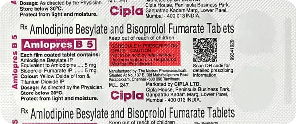 Amlopres B 5mg Strip Of 10 Tablets
