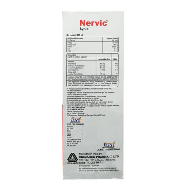 Nervic Sugar Free Bottle Of 200Ml Syrup