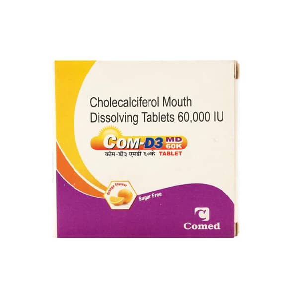Com D3 Md 60K Orange Flavour Sugar Free Strip Of 4 Tablets