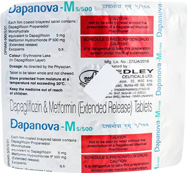 Dapanova M 5/500mg Strip Of 15 Tablets