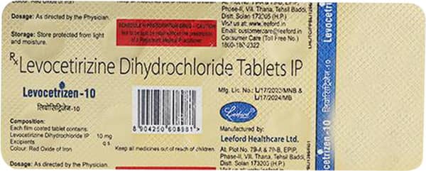 Levocetrizen 10mg Strip Of 10 Tablets