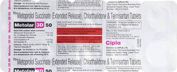 Metolar 3d 50mg Strip Of 10 Tablets