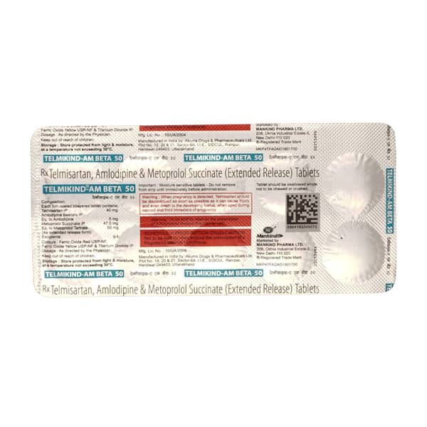 Telmikind Am Beta 50mg Strip Of 10 Tablets